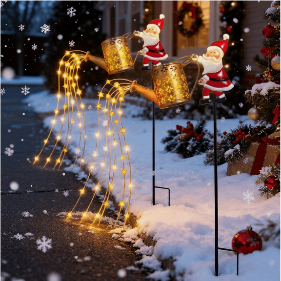 Solar Watering Can Fairy Lights Outdoor Garden Decor Christmas Santa Lamp