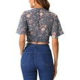 thumbnail image 3 of INSPIRAR CHIC Blusas Cortas de Manga Corta con Cuello en V de Verano con Estampado Floral M Gris Azul, 3 of 6