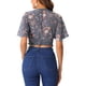 thumbnail image 3 of INSPIRAR CHIC Blusas Cortas de Manga Corta con Cuello en V de Verano con Estampado Floral para Mujeres XL Gris Azul, 3 of 6