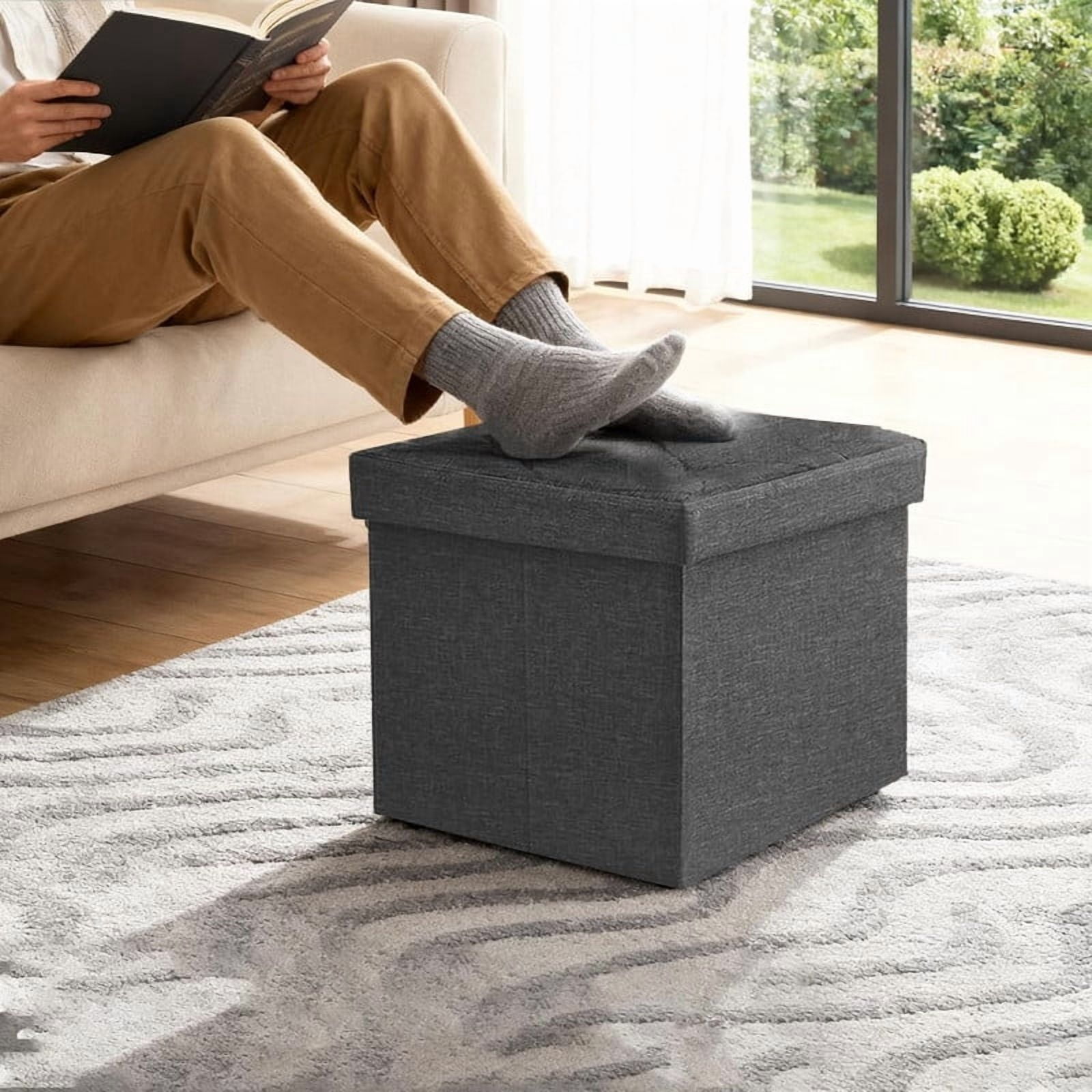 15'' W Storage Ottoman Bench, Folding Storage Bench Ottoman, for Bedroom, Living Room, and Utility Room