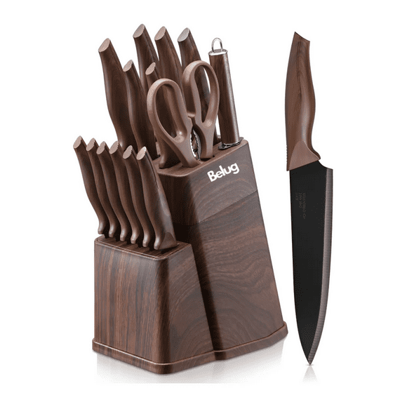 15 Piezas De Juego De Cuchillos De Cocina Acero Inoxidable Belug Café