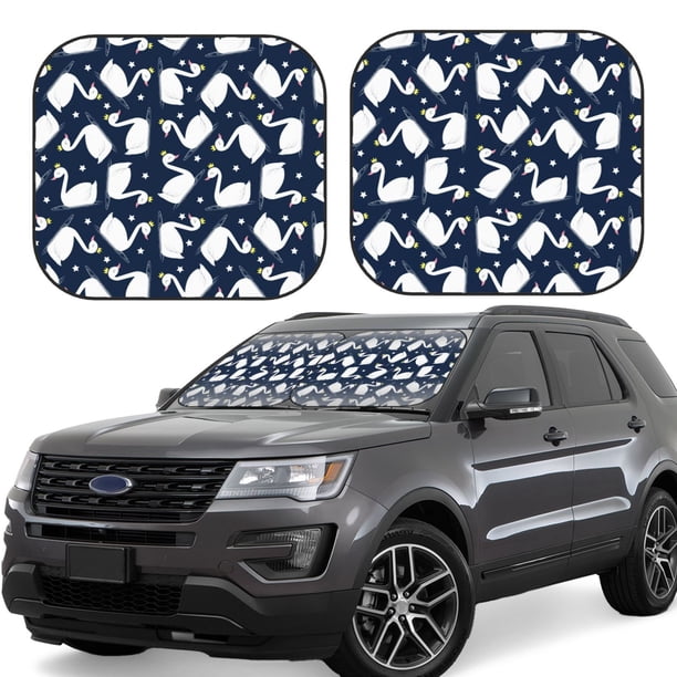 Balery Swan Parasol para parabrisas de coche de 2 piezas | Parasol plegable para parabrisas delantero de coche para la mayoría de sedanes-Small