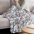 thumbnail image 3 of Blue Red Botanical Blanket Soft Cozy Warm Twin Blanket for Bed, Plush Fuzzy Flannel Fleece Blankets for Sofa, Summer Watercolor Flower Branch Plant Throw Blankets for Couch, Gifts for Men, 60"x80", 3 of 9