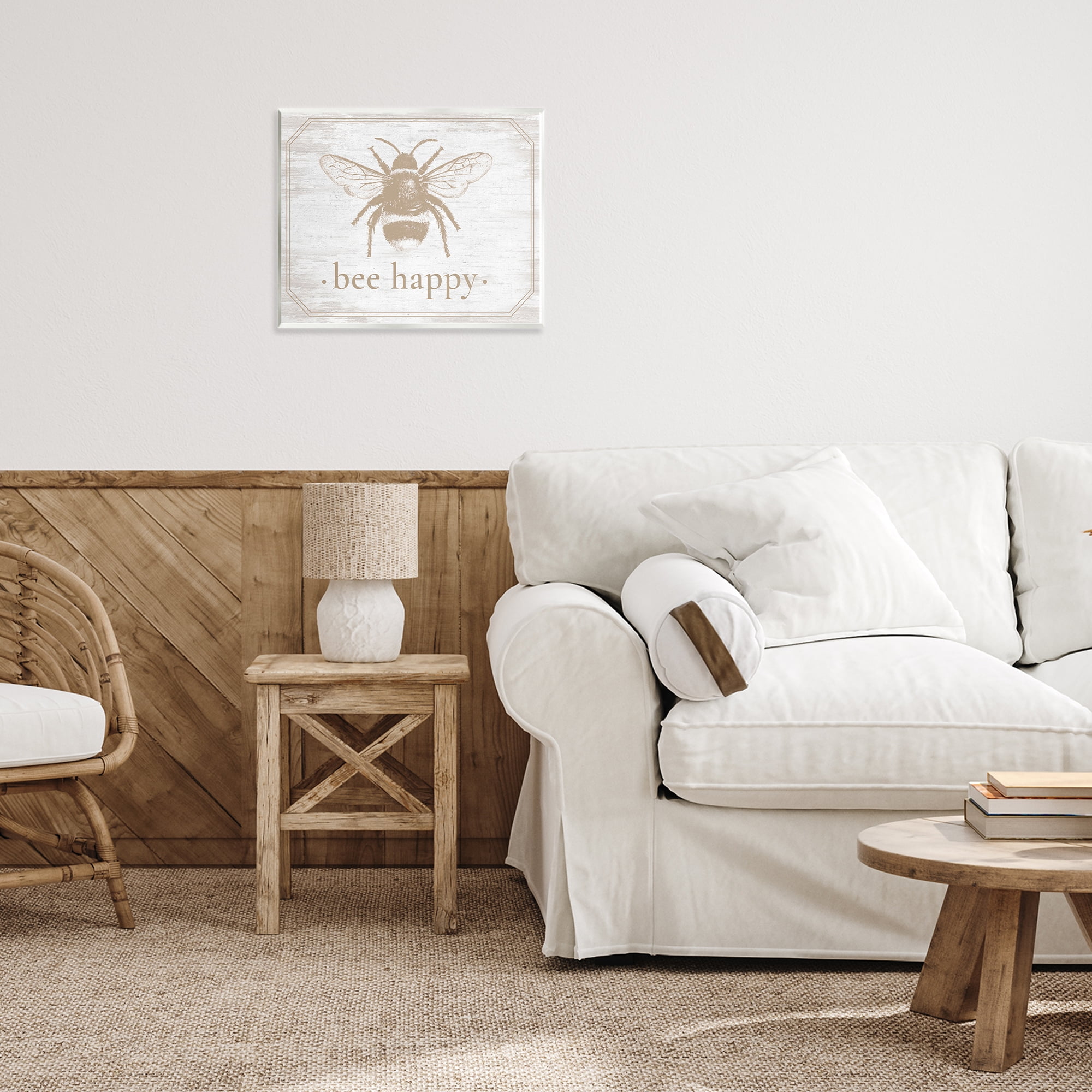 Bee Happy with Rustic Border Wall Plaque Art, design by Lettered and Lined