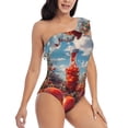 thumbnail image 3 of Sikiie Tomato Field Bottle Print Women One Piece Swimsuits Tummy Control One Shoulder Bathing Suits Ruffle Swimwear, From S to XXL-Large, 3 of 6