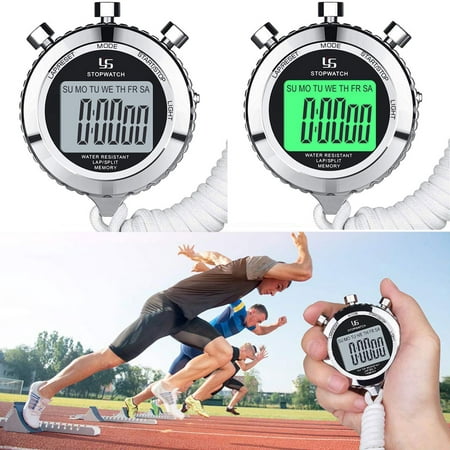 Peroptimist Stopwatch Metal Stopwatch Timer with Backlit 1/100th Second Precision 2 Lap Memory Digital Stop Watch for