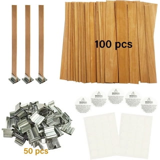 50 Pieces Wooden Candle Wick Holder,100 Pieces 6 inch Candle Wick and 100  Pieces Candle Wick Sticker, Candle Wick Centering Device, Candle Wick Bars