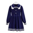 thumbnail image 4 of Godderr 2-8Y Baby Kids Girls Candy Color Knit Dress Toddler Lapel Lace Princess Dress Bowknot Long Sleeve Casual Dress Fall Sweater Dress, 4 of 7
