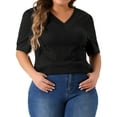 thumbnail image 2 of DARING DIVA Women's Plus Deep V Neck Short Sleeve Casual Blouse 3X Black, 2 of 6