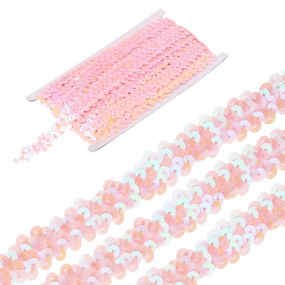 Uxcell 5 Yards 0.8 Inch Elastic Sequins Trim 2 Row Flat Sequin Strip Paillette Fabric Ribbon for Crafts DIY Fringe Sewing Costume Dress, Pink