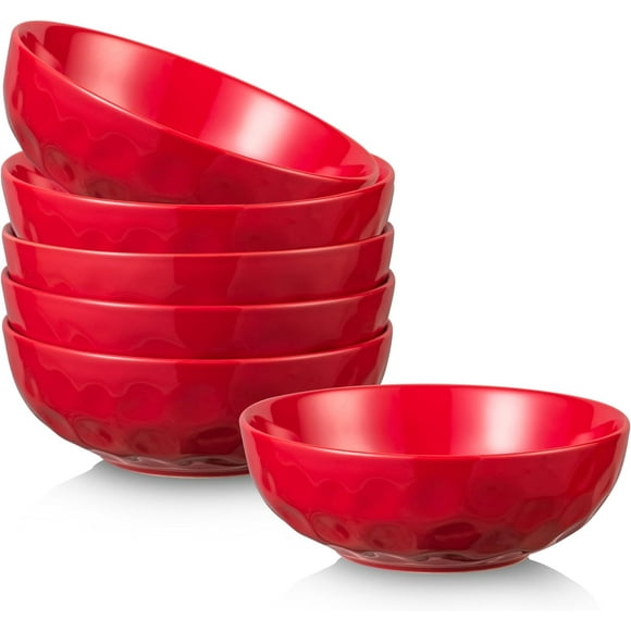 vicrays Ceramic Salad Bowls Set for Kitchen, Serving - 32 Ounce Soup Bowls, Pasta Bowls, Chip Resistant, Dishwasher Microwave Safe, Large, Fluted, stoneware, Set of 6 Red