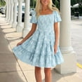 thumbnail image 5 of YuXingFu Plus Size Summer Dresses for Women Mid-Length Crew Neck Plus Size Womens Dress Short Sleeve Floral Casual Summer Light Blue M, 5 of 8