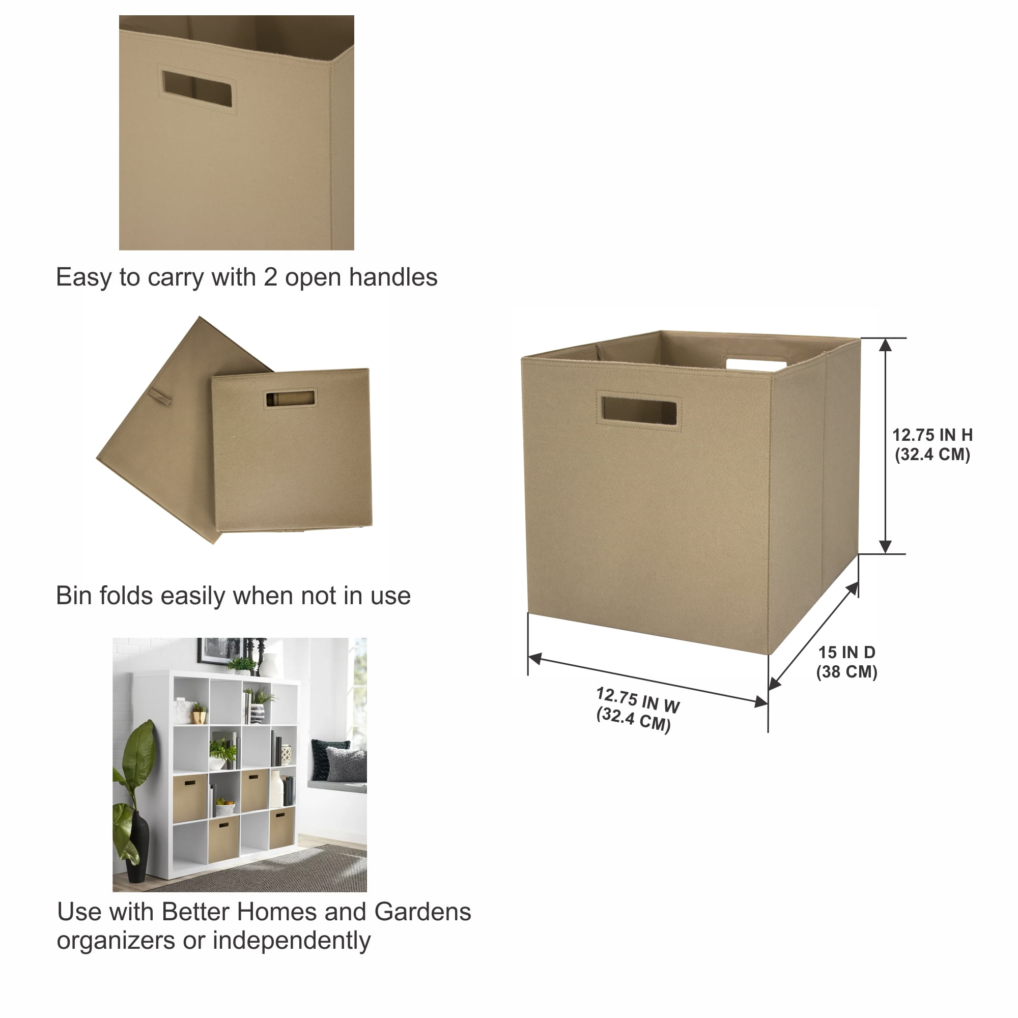 Better Homes & Gardens Felt Cube Storage Bins (12.75" x 12.75"), Beige, 2 Pack