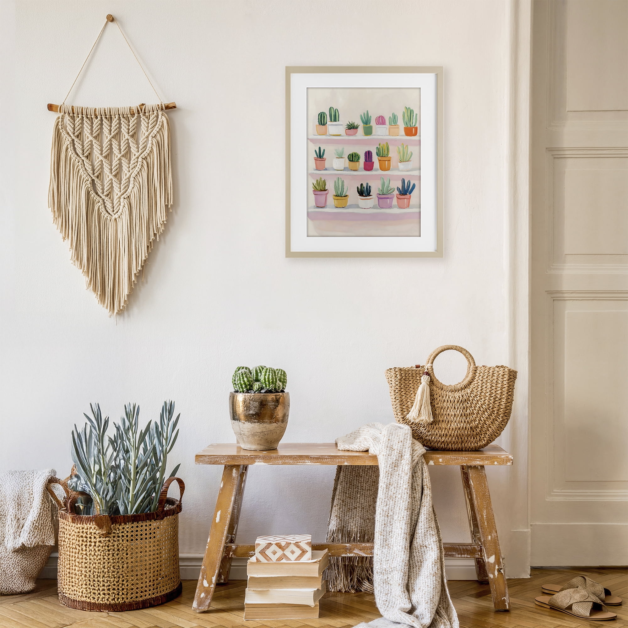 Stupell Industries Cactus Shelf Arrangement Birch Framed Print Under Glass, design by The Prints Vibe