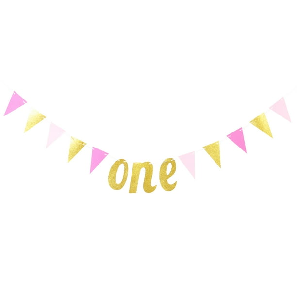 KAKOWELY 1 juego de pancartas de papel con purpurina para fiesta de primer cumpleaños, decoración colgante para fiesta de cumpleaños