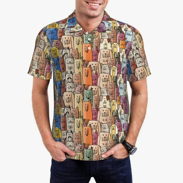 Balery Funny Dogs Family Camisa Polo de Hombre con Estampado, de Manga Corta y Tejido Medio, Camisa Tipo Golf Polo-Small