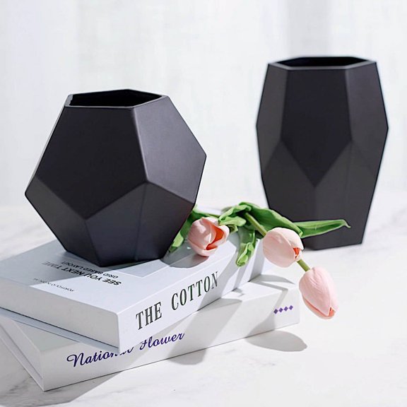 BalsaCircle 2 Matte Black Geometric Glass Flower Vases Candle Holders Wedding Party Centerpieces