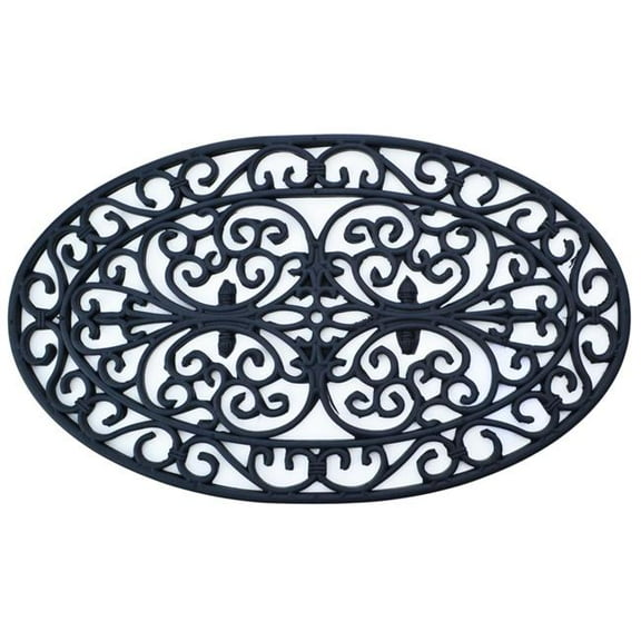 HomeRoots 573958 18 x 30 in. Black Rubber Outdoor Oval Door Mat