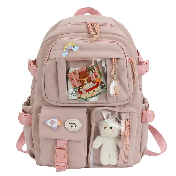Mochilas bonitas para mujer mochila escolar de nailon multibolsillo impermeable para estudiantes ninas Kawaii paquete de libros para ordenador portatil color rosa 30 40 11cm JAMW Sencillez Bodega Aurr...