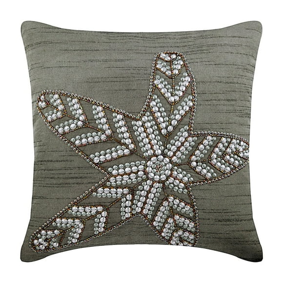 The HomeCentric Pillow Sham Cover Gray Euro Shams Pack of 2 26x26 inch (65x65 cm) Silk European Pillow Shams Sea Creatures Starfish Sequins Embellished Beach Style Euro Pillowcases - Starry Light