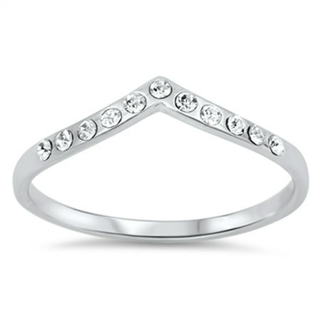 CHOOSE YOUR COLOR Chevron Pointed Arrow White CZ Promise Ring .925 Sterling Silver