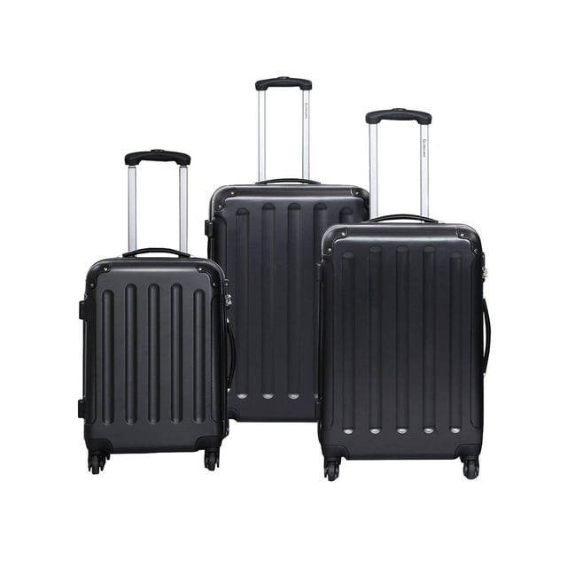 3 Pcs Luggage Travel Set Bag ABS Trolley Suitcase Black