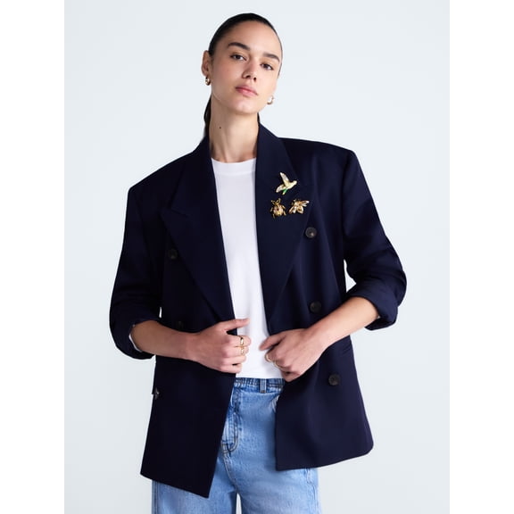 Free Assembly Women's and Women's Plus Embellished Wool Blend Boxy Blazer, Sizes XS-4X