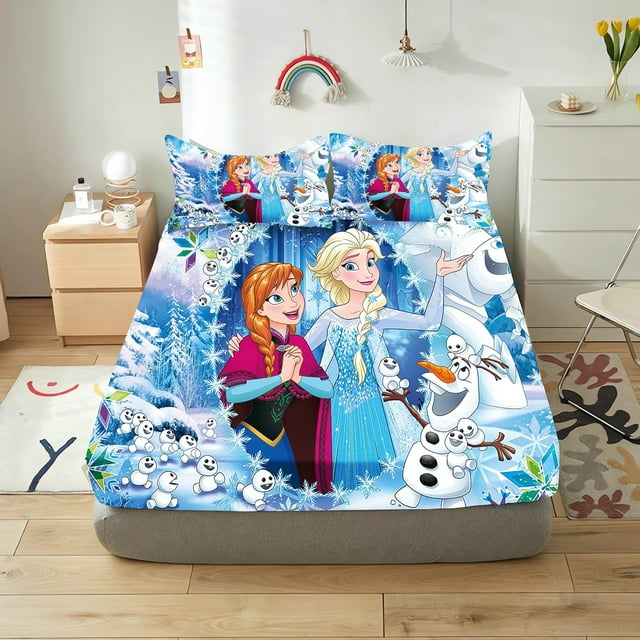 Frozen Printed 2/3pcs Bedding Set Fitted Sheet 100% Polyester Anime Home Decor Suitable For Children And Adults