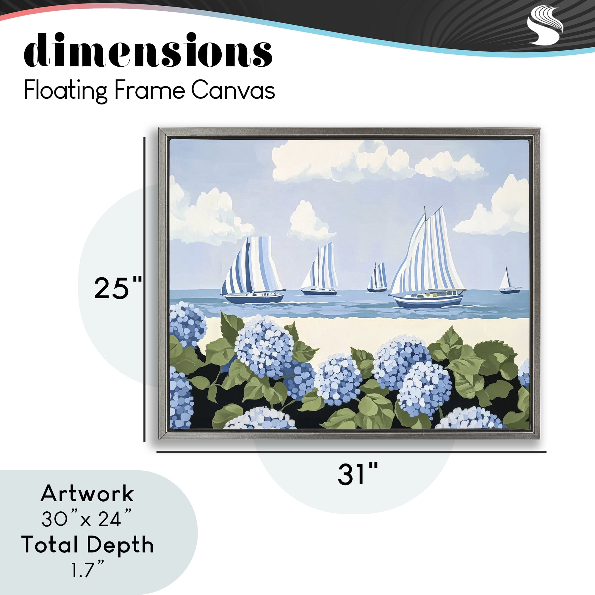 Stupell Industries Striped Sails & Seaside Hydrangeas Gray Framed Floater Canvas Wall Art, design by Sisi and Seb