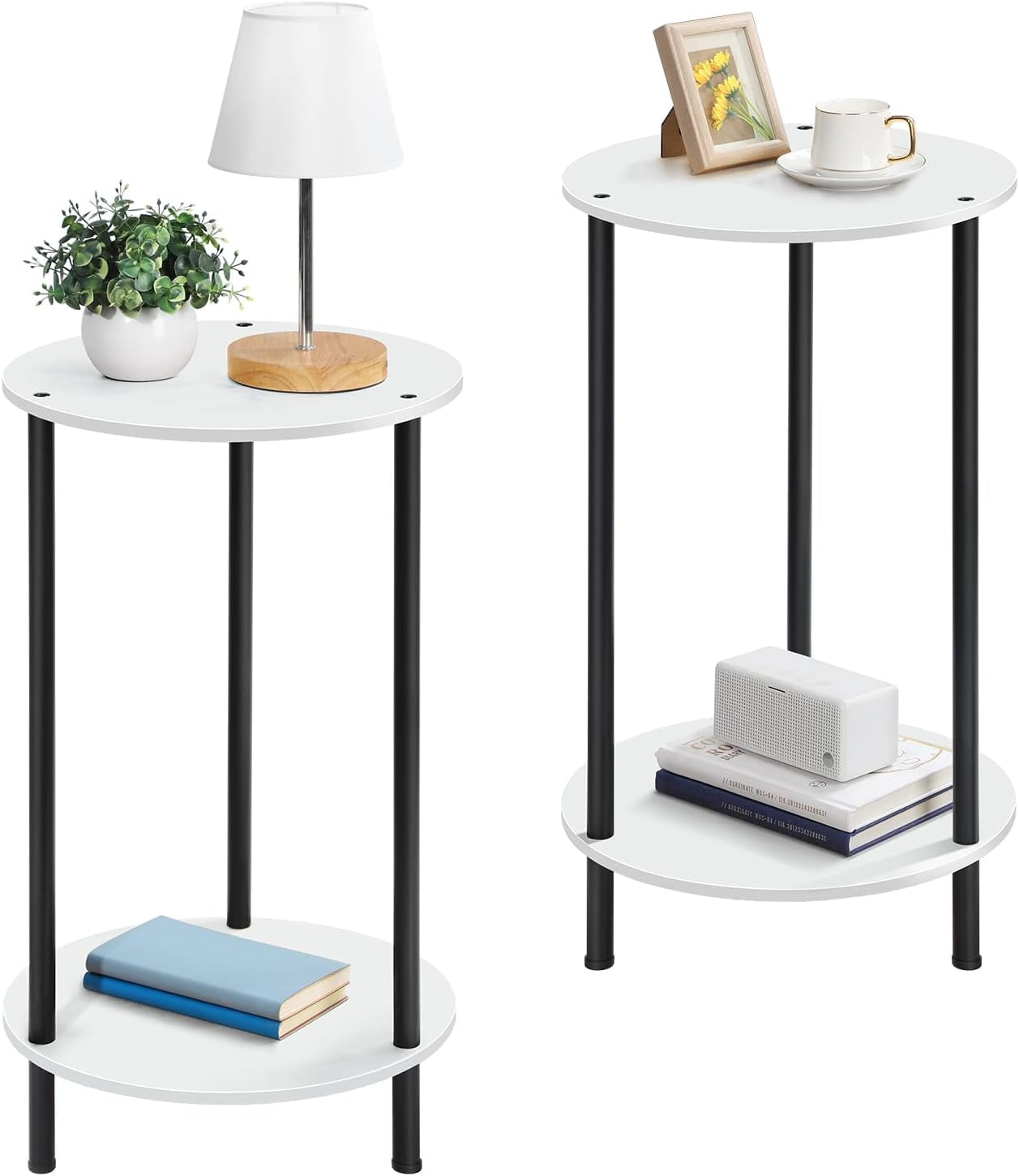 Round Nightstand Coffee Table White Office Bedroom Set of 2