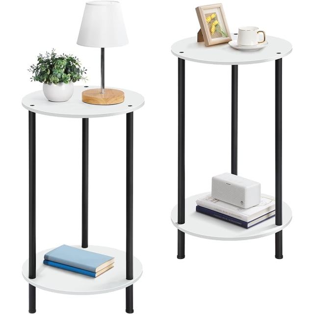 Table d'Appoint Ronde pour Salon, Ensemble de 2 Tables de Bout Blanches pour Salon, Table d'Accent pour Petits Espaces, Table de Nuit Ronde pour Chambres