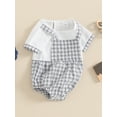 thumbnail image 3 of Nygoyerh 3M 6M 9M 12M 18M Baby Boys Girls Summer Cute Romper Classic Plaid Print Patchwork Short Sleeve Jumpsuit Newborn Infant Casual Crew Neck Bodysuit, 3 of 9