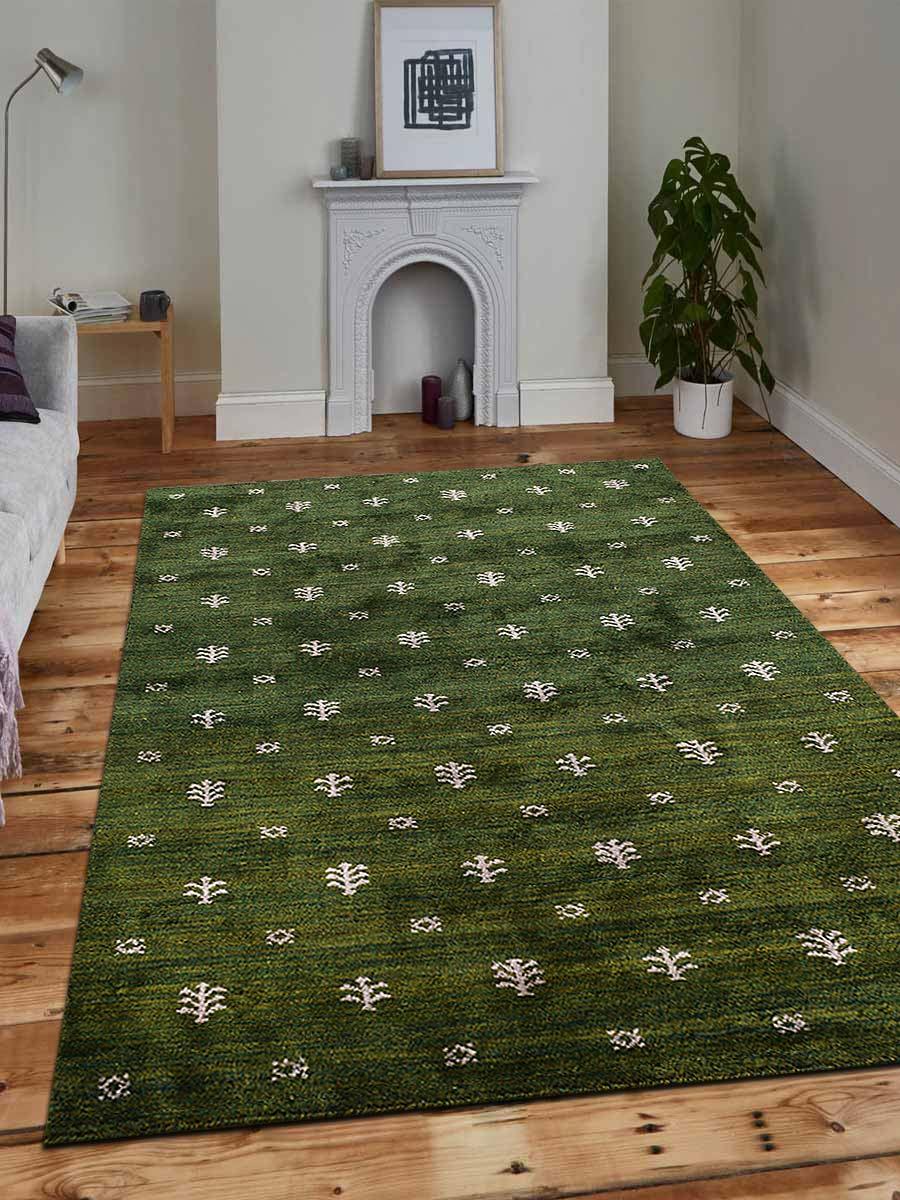 Rugsotic Carpets Hand Knotted Silk 8'x10' Area Rug Contemporary Green