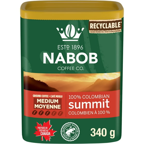 Café moulu Nabob à torréfaction moyenne Colombien à 100 % Summit, boîte de 340 g 340 g