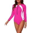 thumbnail image 4 of INSPIRE CHIC Conjuntos de Monokini Deportivos de Manga Larga para Mujeres 1 Pieza Cuello Redondo Cremallera Parte Inferior Triangular Trajes de Baño Surfing Rosa Rojo-Grande, 4 of 5