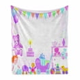 thumbnail image 1 of Birthday Soft Flannel Fleece Throw Blanket, Baby Girls Birthday Celebration Party with Flags and Bears Toys Print, Cozy Plush for Indoor and Outdoor Use, 60" x 80", Pale Pink, by Ambesonne, 1 of 6