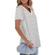 thumbnail image 2 of V cuello blusa manga corta guipure costura suelta blusa Top camisa para mujer verano gris raya XL, 2 of 5