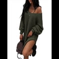 thumbnail image 1 of Suéteres para Mujer, Punto , Cuello en V, Color Liso, Larga, Informales, Holgados, Suaves, Tipo Jersey. Verde XXL, 1 of 7