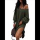 thumbnail image 1 of Suéteres para Mujer, Punto , Cuello en V, Color Liso, Larga, Informales, Holgados, Suaves, Tipo Jersey. Verde XXXL, 1 of 7