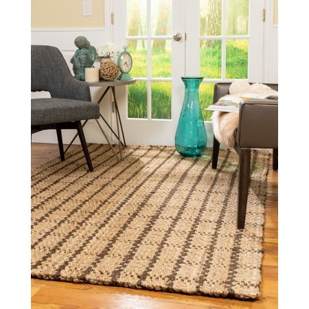 Rugs 6 X 9 Natural Area Rugs 100% Natural Fiber Handmade Basketweave Chunky Garret Jute Rectangular Rug (6' X 9') Multi-Color ()