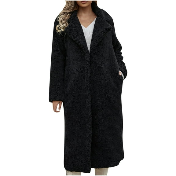 Lindreshi Winter Coats for Women Trendy Womens Ladies Warm Faux Furry Coat Jacket Winter Solid Turn Down Collar Outerwear