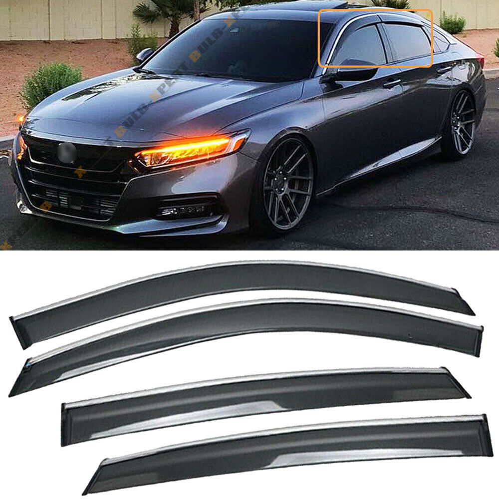 Geartronics Smoke Window Visors For 2018-2021 Honda Accord Sedan – 4pc Rain Guards With Chrome Trim