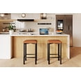 thumbnail image 4 of Modern Backless Counter Height Bar Stools Set of 2 – 24" PU Leather Upholstered Seat, Heavy Duty Metal Frame, Easy Assembly, Ideal for Kitchen Island, Dining, Home Bar - Brown, 2PC Pack, 4 of 6