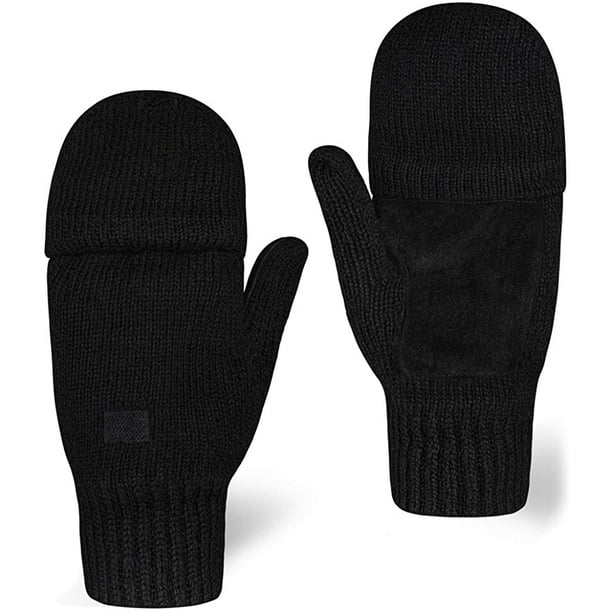 Fingerless Winter Gloves Convertible Wool Mittens for Men & Women