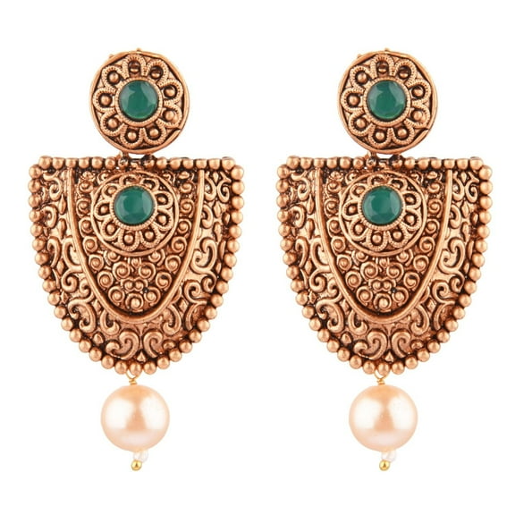 Efulgenz Indian Oxidized Jewelry Boho Vintage Tribal Antique Crystal Dangle Faux Pearl Drop Statement Earrings for Women, Green
