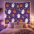 thumbnail image 2 of Smiling Ghosts and Candy Buckets on Purple Background, Playful Illustration for Kids, Whimsical Wall Art Decor, Halloween Gift Tapestry Wall Hanging for Bedroom and Playroom, 2 of 7