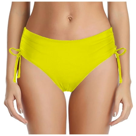 VMESZQFG Summer String Side Tie Bikini Bottoms for Women s Full Coverage Low Rise Bathing Suit Swimsuit Bikini Bottoms for Women Yellow XL