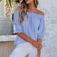 thumbnail image 5 of Off The Shoulder Short Sleeve for Women Summer Blouses Dressy Casual Boho Stretch Tops Sky Blue XL, 5 of 6