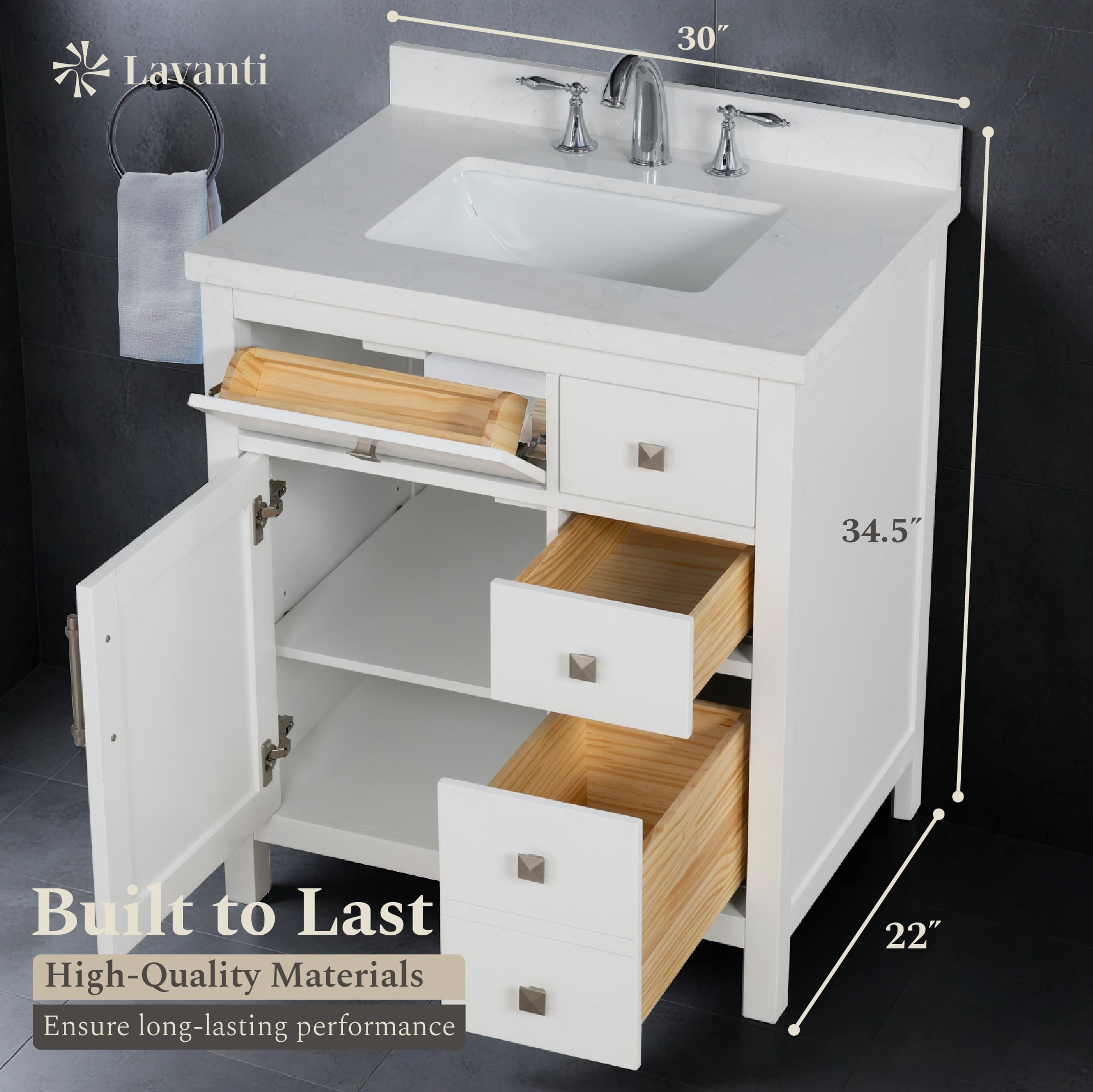 Lavanti Oakford Solidwood 30-inch Bathroom Vanity with Sink - Stylish White