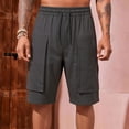 thumbnail image 2 of Men's Casual Linen Cargo Shorts, Trousers, Joggers Elastic Waist Drawstring Relaxed Fit Loose, Quick Dry Breathable Lightweight Multi Pocket, Beach Vacation Gym Workout Hiking, 2 of 8